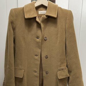 Calvin Klein Full Button Down Single Breast 100% Merino Camel Coat Women Size 6